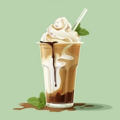 Wall Mural - Delicious chocolate milkshake with whipped cream and mint leaves