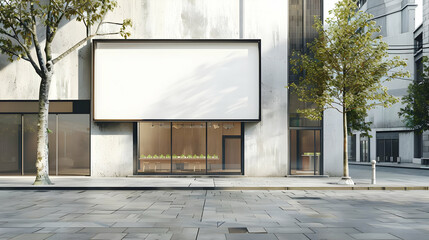 Blank white restaurant or shop sign mockup, large billboard banner on a storefront template