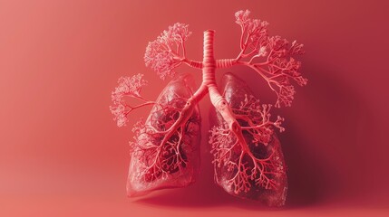 Wall Mural - A red lung with red veins and red branches. The lung is shown in a close up