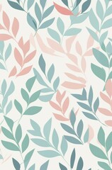 Wall Mural - small leaf pattern pastel colours solid colour in background