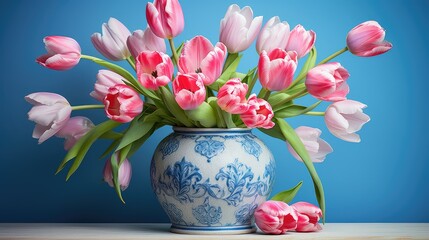 Poster - arrangement pink and blue flowers