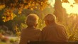 © keetazalay - A serene scene of an elderly couple enjoying their retirement in a beautiful garden, reviewing their retirement plan documents, symbolizing peace and fulfillment