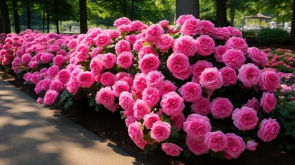 Wall Mural - vibrant bed of pink roses