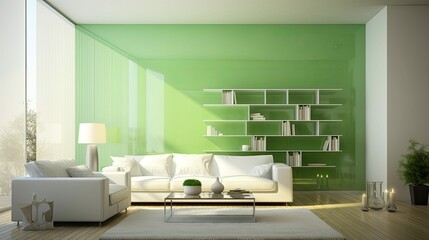 Poster - living blurred green interior wall