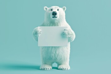 Wall Mural - A white polar bear is holding a blank sign