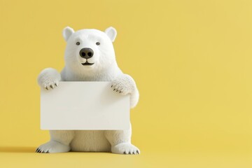 Wall Mural - A white polar bear is holding a blank sign