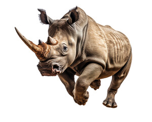 a rhinoceros jumping on transparent background with PNG file