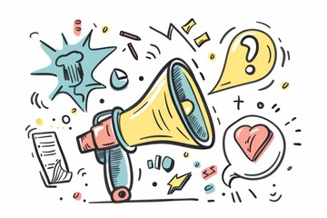 Cartoon cute doodles of a megaphone announcing important business updates and news, Generative AI