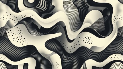 Abstract shapes and forms in a black and white monochromatic pattern.