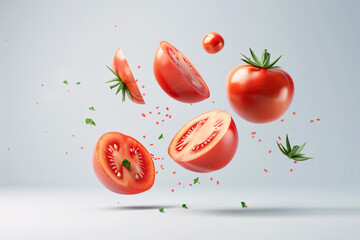 Wall Mural - Fresh tomatoes on the vine, isolated on white background