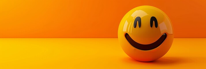 3D render of yellow smiley face on orange background with copy space