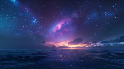 Poster - At night on the sea, the starry sky is cloudless for thousands of miles, with beautiful nebulae and a sky full of stars. : Generative AI