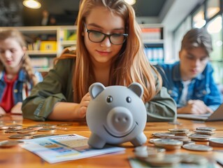 Poster - high school students learning financial literacy in classroom