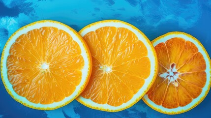 Wall Mural - juicy oranges blue background