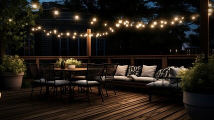 Canvas Print - wooden black and white string lights