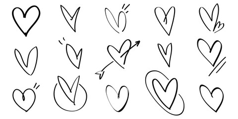 Poster - Doodle hearts on set. hand drawn style. love symbol. vector illustration