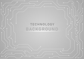 Fototapete - Abstract Technology Background Gray electronic circuit with light points In the middle there is space to place letters with a gray gradient background.