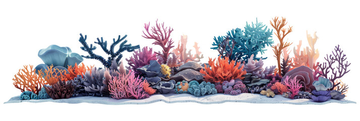 Set of coral reefs cut out isolated on white background.