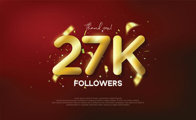 Wall Mural - Golden metallic number thank you followers 27k.