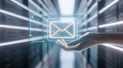 Poster - A sleek, futuristic email icon, with glowing edges, in a minimalist hand. : Generative AI