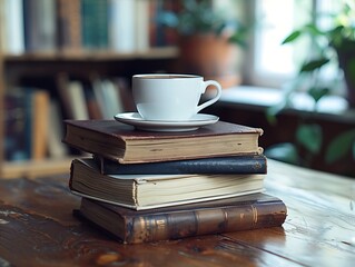 Poster - Stack of Business Books and Coffee on Desk