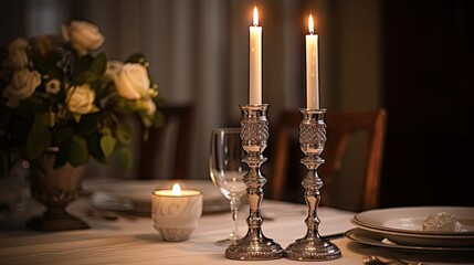 Wall Mural - dining silver candle sticks