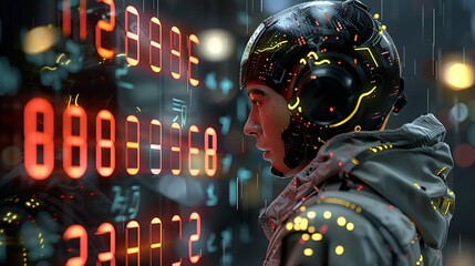 Fototapete - add green and yellow neon lights in cyberpunk climate : Generative AI