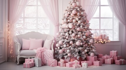 Canvas Print - ornaments pink and white christmas