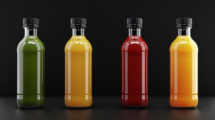 Poster - 4 juice bottles with black label no name : Generative AI