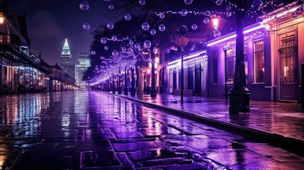 Canvas Print - panoramic purple holiday lights background