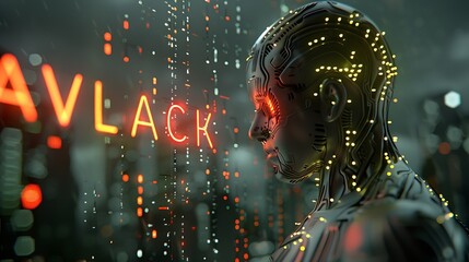 Fototapete - add green and yellow neon lights in cyberpunk climate : Generative AI