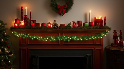 Wall Mural - festive red and green christmas lights