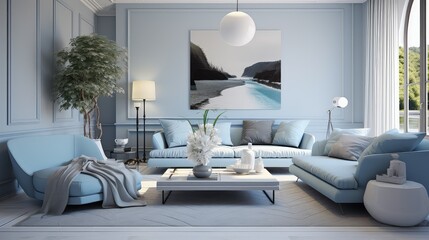 Canvas Print - living light blue and gray