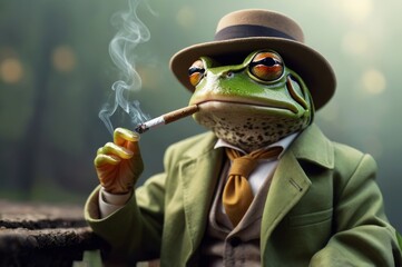 Wall Mural - Fantasy image of Frog Smoking a Cigarette