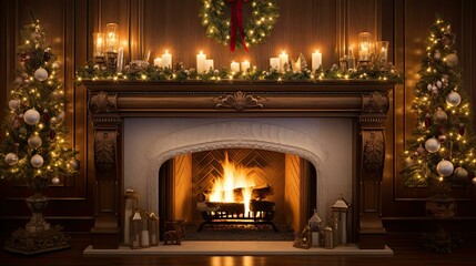 Canvas Print - mantel christmas lights frame