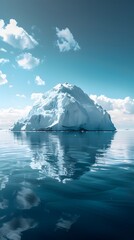 Poster - Majestic Iceberg Floating in Serene Arctic Lake with Snow Capped Mountain Backdrop