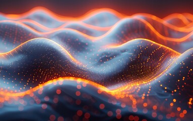 Poster - Radiant digital waves on 3D landscape