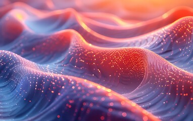 Poster - Radiant digital waves on 3D landscape