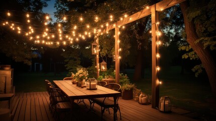 Wall Mural - wooden string lights banner