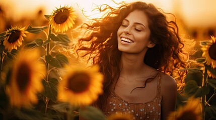 Poster - flowers woman smiling sun