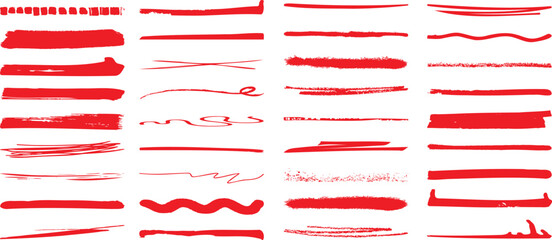 Wall Mural - Red brush strokes vector illustration, dynamic lines, abstract brushstroke design elements on white background