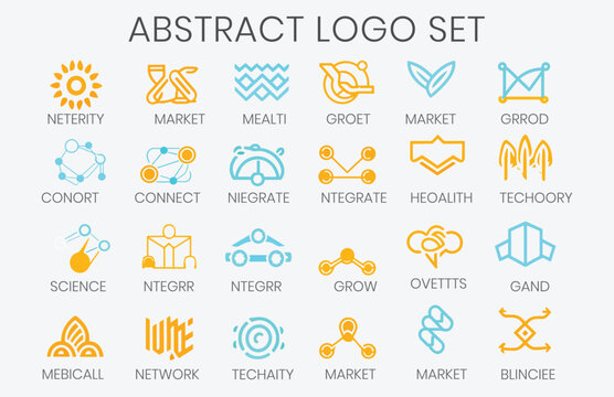 Abstract business logo set. Corporate identity design elements. Network connect, integrate, grow concepts. Science technology, health and medical, market logotype collection.Vector brand icons