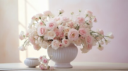 Wall Mural - vase blush pink flowers