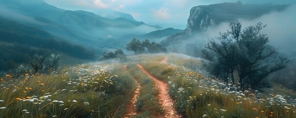 Canvas Print - Mysterious Overgrown Mountain Trail Through Lush Scenic Landscape