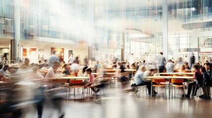 students blurred school building interior
