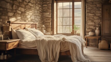 Poster - linens blurred rustic house interior