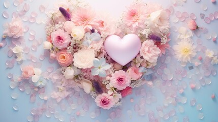 Wall Mural - flowers pastel heart