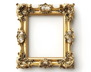 Wall Mural - Ornate Gold Classic Frame with Detailed Corners on White Background