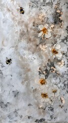 Canvas Print - Abstract encaustic painting of bees working together in a minimalist design