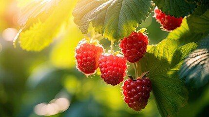 Wall Mural - bush harvest raspberry fruit